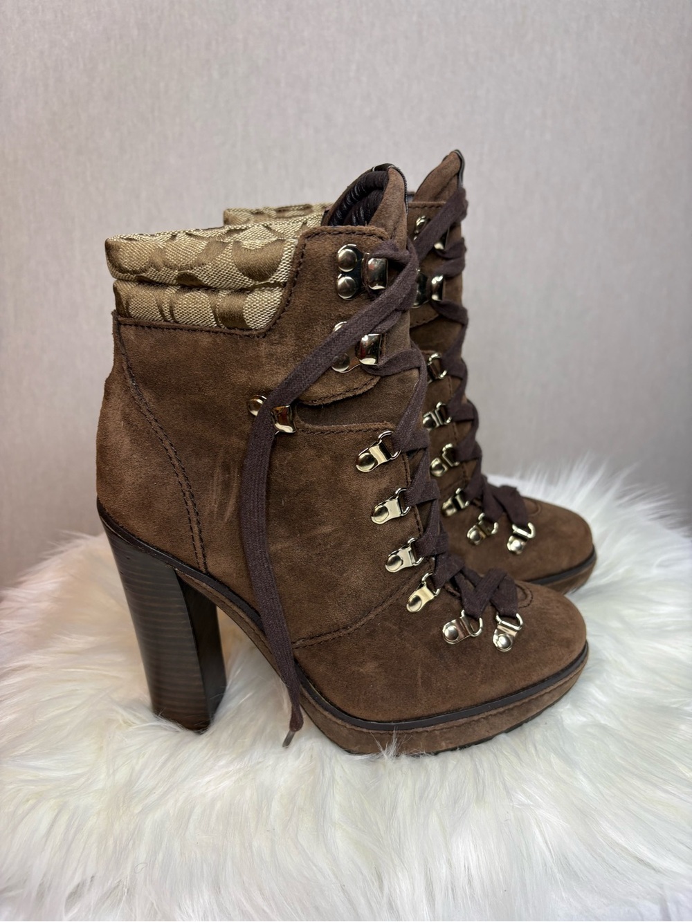 Coach Brown Suede Lace-Up Women's Hiking Boots